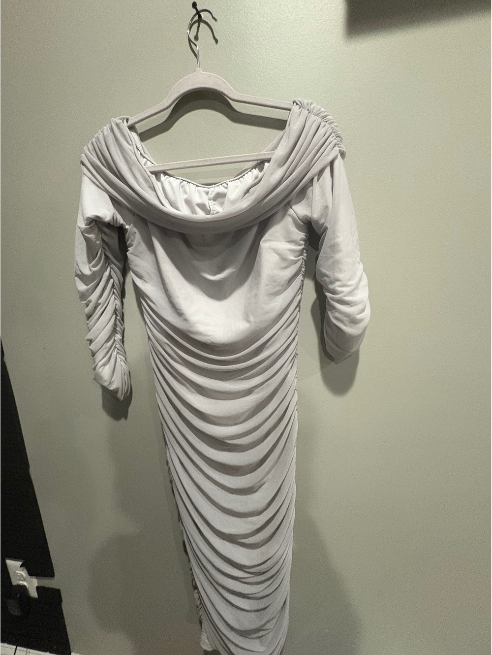 White Ruched Off Shoulder Midi Dress